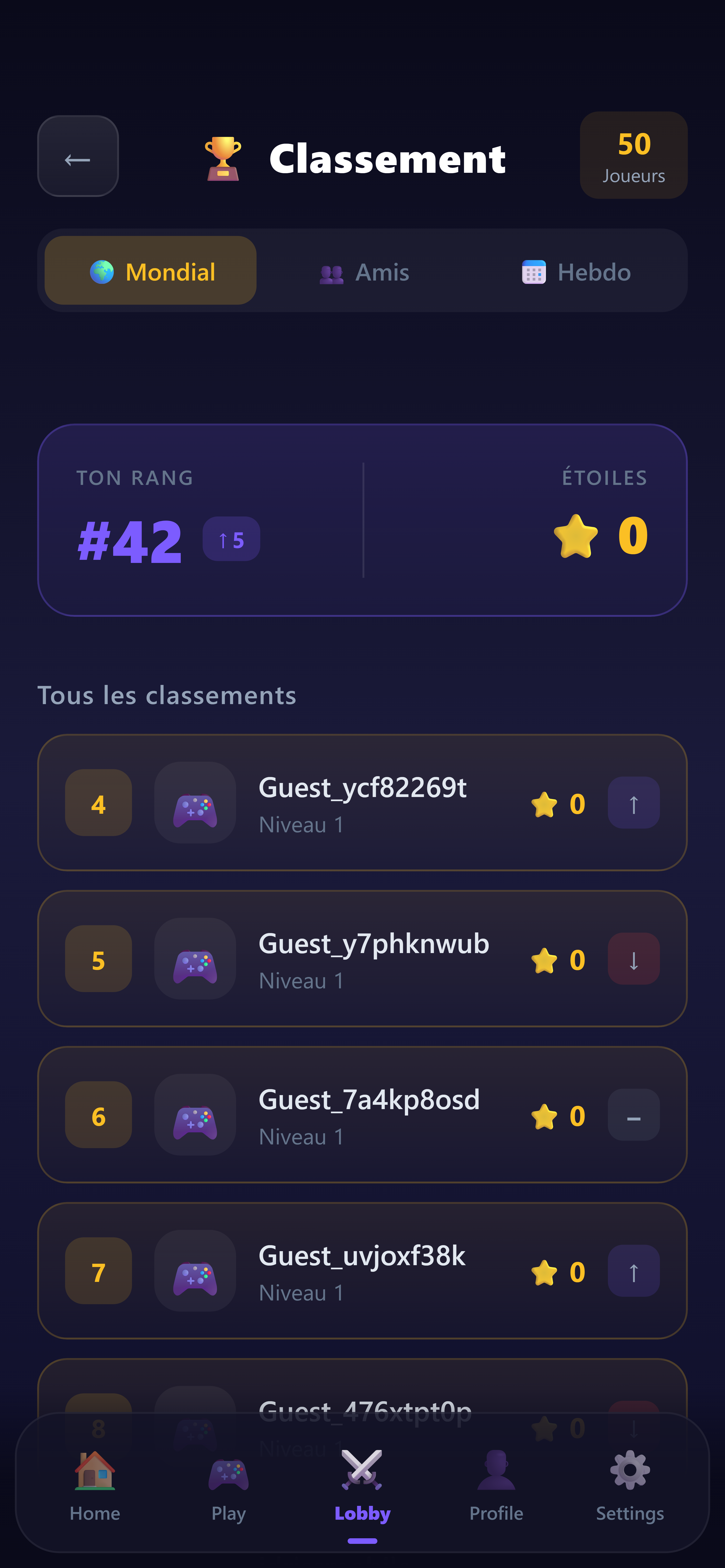 Mobile ranked leaderboard